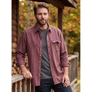 Oakton Limited Striped Long Sleeve Button Down Shirt Men's XL Red Western Korea